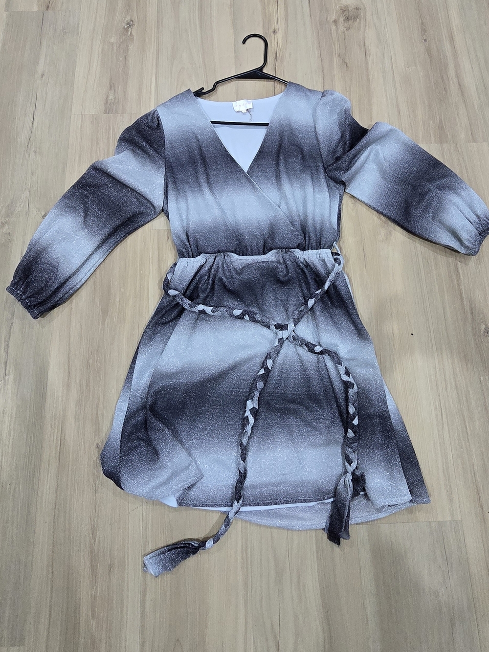 Medium - Gradient Gray Wrap Dress with Braided Belt